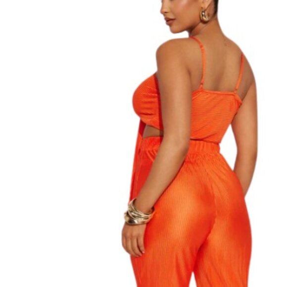 Fashion Nova Womens Royal Fantasies Tie Crop Top Orange Plisse Plus 2X New - Picture 3 of 3